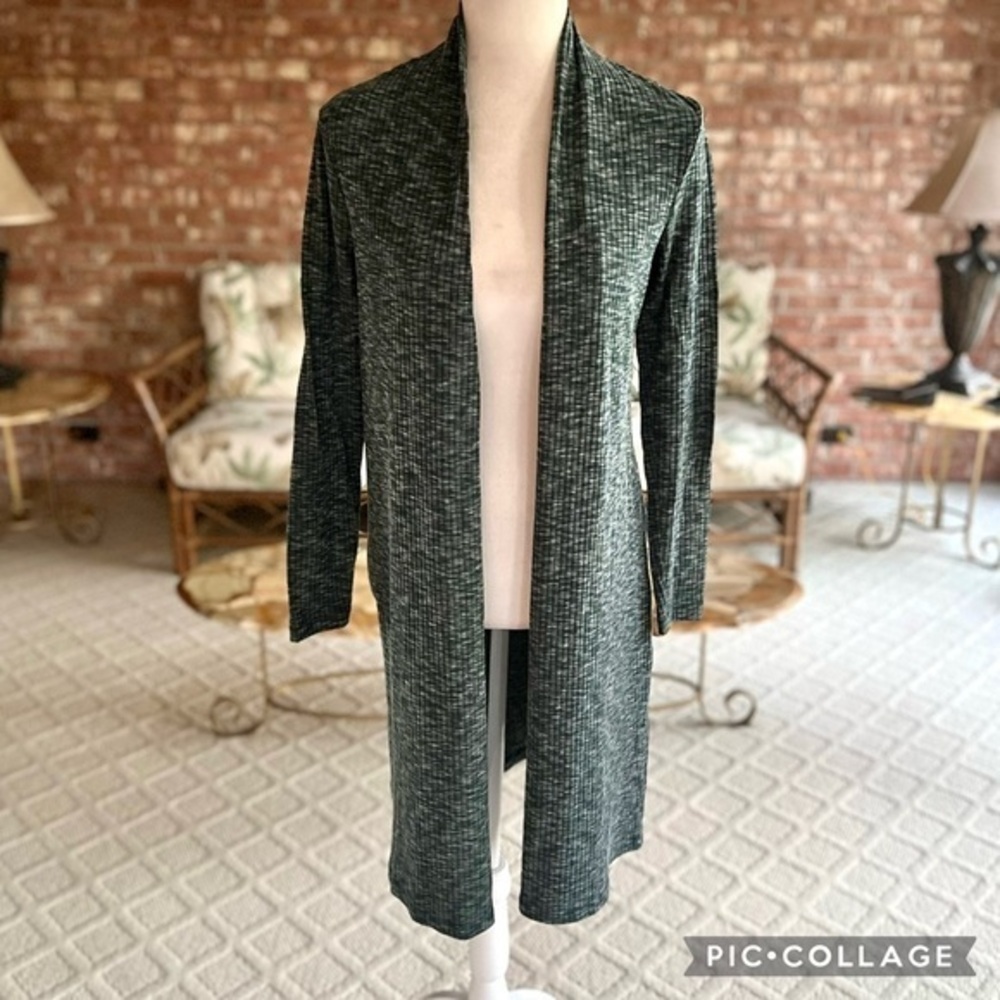 Bobeau Green Heathered Knit Long Cardigan Duster XS Quiet Luxury